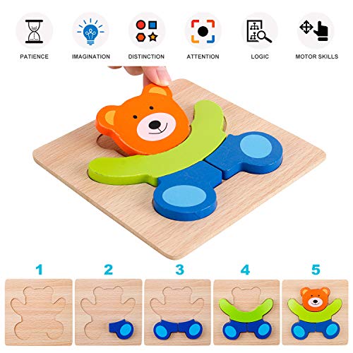 Slotic Wooden Puzzles for Toddlers - Animal Jigsaw Puzzles for 1 2 3 Years Old Boys & Girls, Kids Educational Toys (6 Pack)