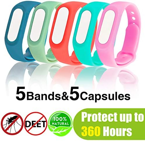 Neviss Mosquito Repellent Bracelet, 5 Pack Waterproof Silicone Mosquito Repellent Wristbands for 360 Hours Indoor&Outdoor Protection, Non-Toxic Natural Mosquito Repellent Bands for Kids Adults