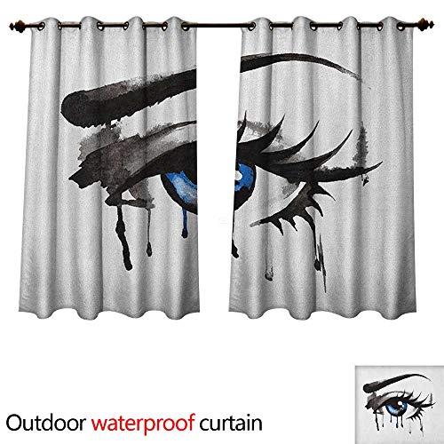 Eye Home Patio Outdoor Curtain Dramatic Artwork of a Woman Eye with Dripping Paint Curvy Eyebrow and Long Lashes W84 x L72(214cm x 183cm)