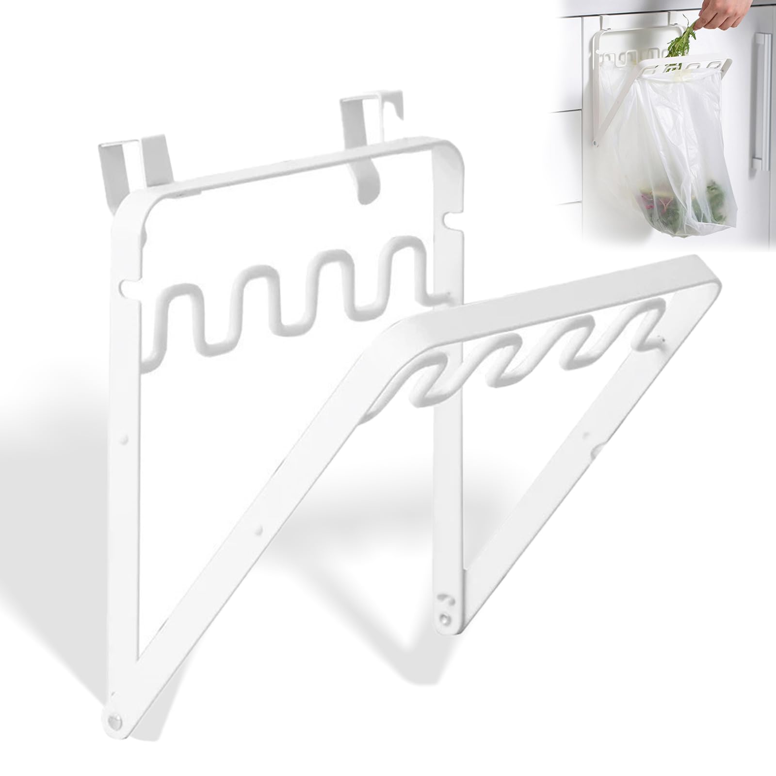 Photo 1 of REIKOMO Foldable Trash Bag Holder for Kitchen Cabinet Door, Hanging Garbage Bag Rack, Space-Saving Under Sink Trash Organizer, Durable and Easy to Install