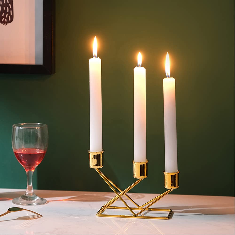 Hosoncovy Metal Taper Candle Holder Candlestick Holder Tealight Candle Stand Decorative Candle Holder Tealight Holder for Table Wedding Party Home Decoration (3 Arms)