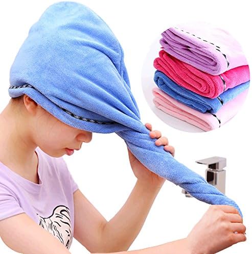 Microfiber Hair Drying Towels, Fast Drying Hair Cap, Long Hair Wrap, Absorbent Twist Turban, 4 Pack