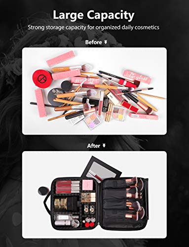 Syntus Travel Makeup Bag with Mirror, Portable Train Cosmetic Case Organizer with Adjustable Dividers Large Capacity for Cosmetic Makeup Brushes Toiletry Jewelry Digital Accessories, Black 5 Syntus Travel Makeup Bag with Mirror, Portable Train Cosmetic Case Organizer with Adjustable Dividers Large Capacity for Cosmetic Makeup Brushes Toiletry Jewelry Digital Accessories, Black