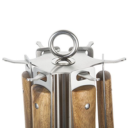 Premium Wooden Kitchen Utensils Set with Stainless Steel Stand - Includes: Spatula, Serving Spoon, Soup Ladle, Whisk, Potato Masher and Spaghetti Server, Grilling & Cooking Made Easier - By BBQ-Aid