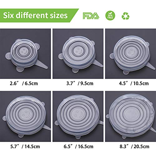Couvercles en Silicone, Phyles 6 pcs Couvercles Extensibles en Silicone Réutilisable Couvercle Universel/Conservation des aliments, Protection Alimentaire, Convient au Micro-ondes/le four/le frigo