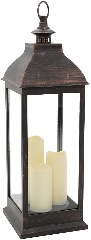 Smart Garden Giant Cream Battery Powered Lantern with 3 Candles in Copper or Cream (Bronze) 1950010rb