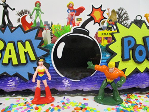 DC Comics Super Hero Girls Birthday Cake Topper Set Featuring Figures and Decorative Themed Accessories - Thumbnail 5
