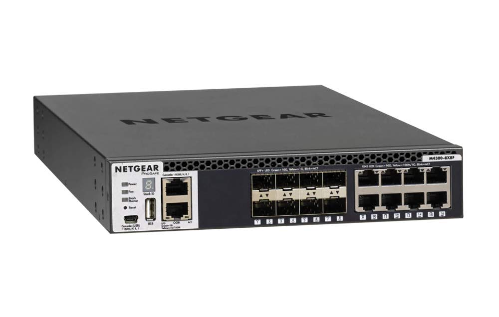 NETGEAR M4300-8X8F 16x10G 8x10GBASE-T 8xSFP+ Half-Width Stackable Switch For Server Aggregation (XSM4316S-100NES) - Black