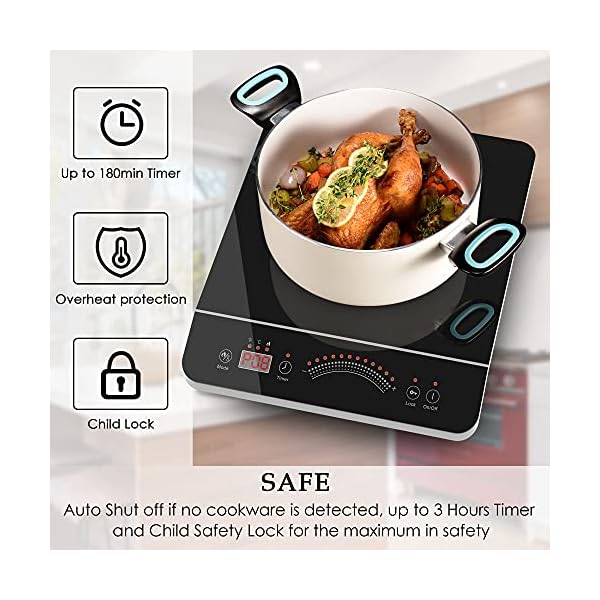 Induction Hob Portable, Single Induction Cooker, Electric Cooktop Hot Plate Ceramic Glass with Sensor Touch LED Display 3 Hours Timer 2000W