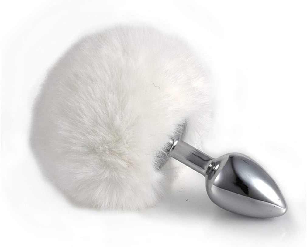 Rabbit Bunny Tail an~AL Plug Starter Trainer Medical Grade Stainless Steel Hypoallergenic ÀNûS B~UTT Women Men Fetish S~ê~x Toys (White)-L
