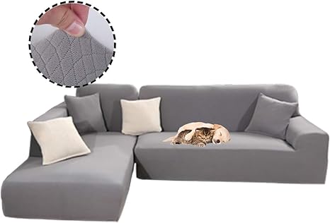 Amazon Com Obokidly Anti Leakage Jacquard Sectional Corner L Shaped Sofa Covers Anti Wrinkle Chaise 3 Cushion Couch Leather Sofa Silpcovers Living Room Dustproof Furniture Protectors Silver Grey L L Shaped Home Kitchen