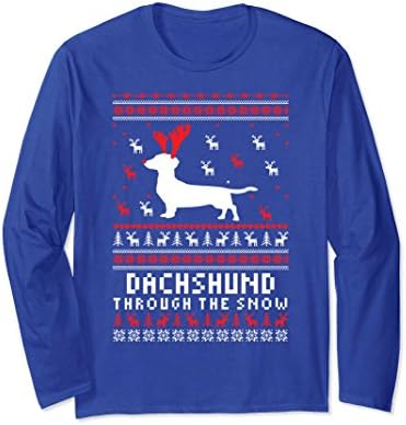 Unisex Dachshund through the snow ugly sweater christmas longsleeve Medium Royal Blue