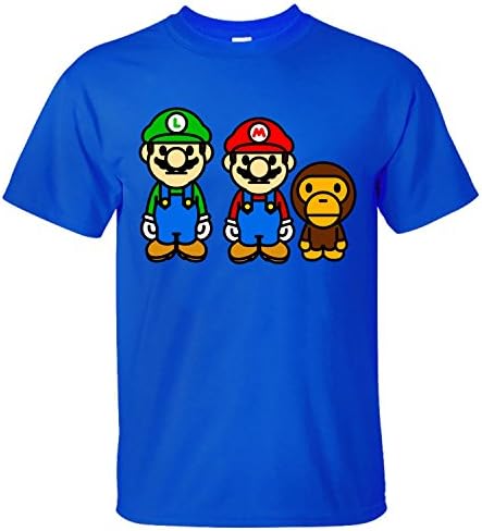 XSHOU Men's Baby Milo &amp; Bape Mario Luig Short Sleeve T-Shirt blue XXL