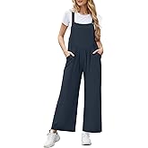 KUOTAI Womens Summer Jumpsuits Casual Wide Leg Overalls with Pocket Adjustable Strap Sleeveless Rompers Beach Vacation Outfit