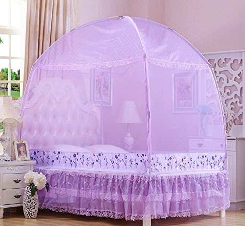 Mongolian yurt net,U-shaped three-door mosquito net,Baby bed net Princess bed canopy keeps away insects & flies Ultra large mosquito net-purple