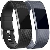 For Fitbit Charge 2 Bands(2 Pack), Maledan Replacement Accessory Wristbands for Fitbit Charge 2 HR, Gray Black Large