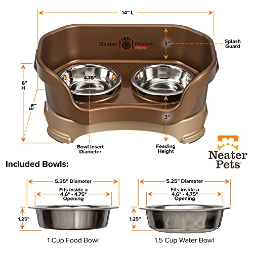 Neater Feeder Deluxe Cat (Bronze) Mess Proof Elevated Bowls, No