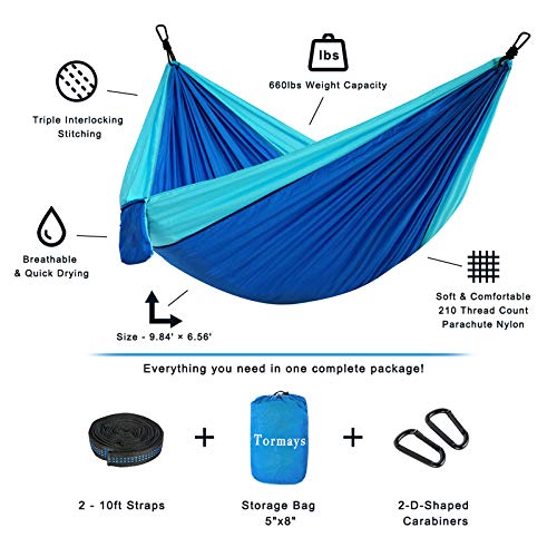 Camping Hammock Double & Single Portable Hammocks with 2 Tree Straps