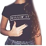 Lisingtool Women Letter Printing Short Sleeve Cotton Blouse Tops T-Shirt (Medium)
