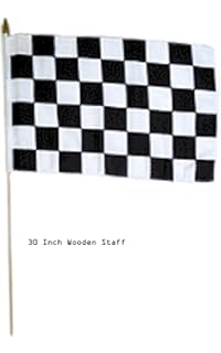 AES 12x18 12"x18" Black & White Checkered Checker Racing Advertising Stick Flag 30" Wooden Staff