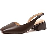 Mostrin Womens Chunky Low Heels D'Orsay Slingback Block Heel Pumps Closed Square Toe Dress Shoes for Work Office Daily Wedding