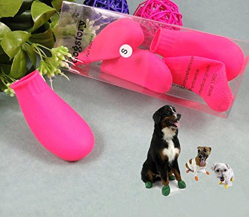 KYZ Outdoor Waterproof Socks Dog Rain Boots Ati-skid Pets Boots Paw Shoes Rubber (L, Pink)