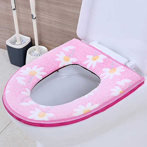 Ya Jin Flowers Toilet Seat & Lid Cover Soft Warmer Plush Closestool Seat Cushion Pads Set Pink
