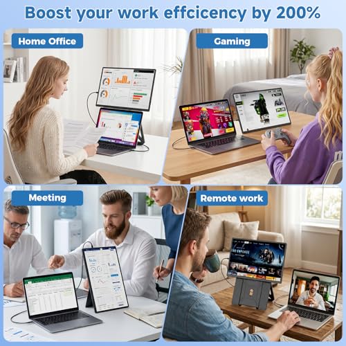 KEFEYA Laptop Screen Extender, 16.1” FHD 1080P IPS Dual Laptop Monitor Extender, Portable Monitor for 13-17.3” Laptops, Plug & Play Dual Screens for Windows/Mac/Android with USB C/HDMI Port