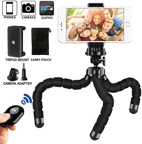 Phone Tripod, Hhusali Flexible Octopus Style Camera Phone Holder Mount Stand with Bluetooth Remote Shutter for Smartphone, Gopro and Digital Camera