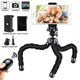 Phone Tripod, Hhusali Flexible Octopus Style Camera Phone Holder Mount Stand with Bluetooth Remote Shutter for Smartphone, Gopro and Digital Camera