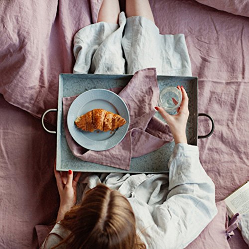 Lausonhouse Pure Linen Duvet Cover Set, 100% French Linen Duvet Cover with 2 Pillowshams, Luxurious Bedding Set - King - Mauve - Thumbnail 3