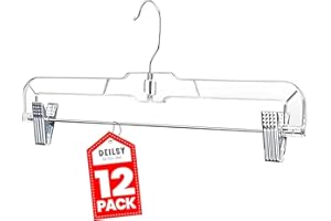 DEILSY™ Skirt Hanger Pants Hangers with Clips Hangers Shorts Hanger Clear Plastic Clothes Hangers with 2-Adjustable Clip Non-Slip Clothes Hangers Perfect for Pant, Pack of 12