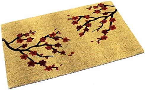 Envelor Coco Coir Doormat, Handwoven Welcome Mat - 18 x 30 x 0.5 Inches - Non-Slip, Cherry Blossom