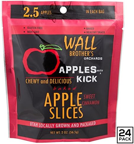 Baked Apple Slices by Wall Brother's Orchards – Best Apples Slices with A Kick, Four Bold New Flavors, Chewy Delicious &amp; Sweet, Farm Fresh, Non-GMO, Gluten Free - Sweet Cinnamon, 2 oz (24 Pack)