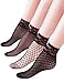 VERO MONTE 4 Pairs Women's Fishnet Socks Ankle High Socks Sheer (BLACK, 6-8)
