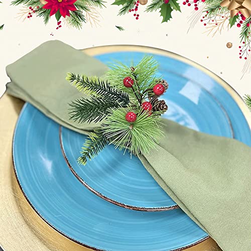 Angel Isabella Christmas Collection Napkin Rings - Cloth Napkin Holder for Table Setting, Pinecone Napkin Rings with Berries Accessories & Decor to Match Holiday Dinner Dining Table Top- Set of 6 at Amazon