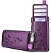 iPhone 8 Plus / iPhone 7 Plus Wallet Case, Leather Card Holder Cases for Women, 3 Hidden Credit Card Holder / ID Card Slot & Money Pockets, Protective Butterfly Flower Pattern Cover - Purple