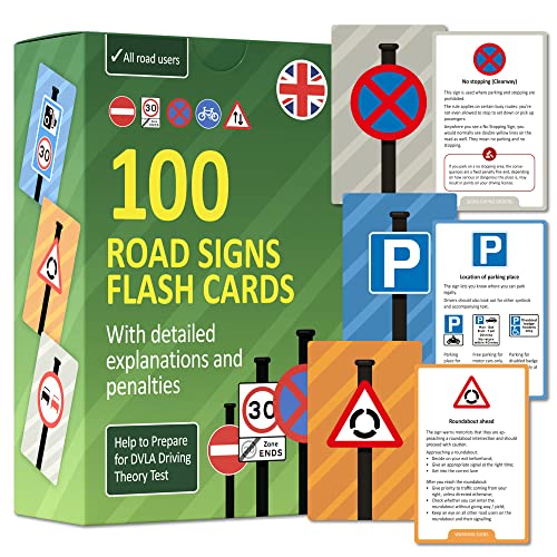 100 Road Signs Flash Cards with Detailed Explanations and Penalties. Help to Prepare for Driving Theory Test - Highway Code 2022.