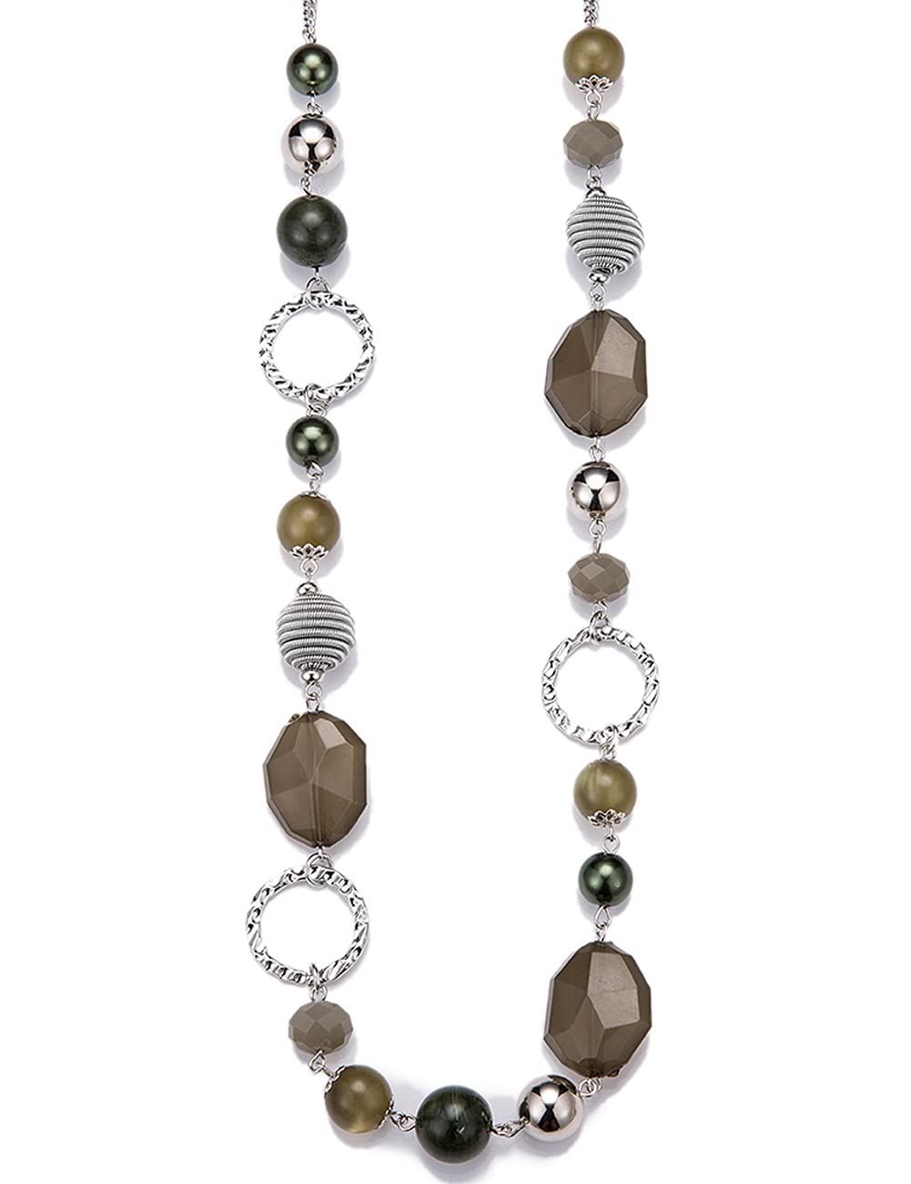 BULINLIN Long Beaded Silver Necklace for Her Crystal Bead Sweater Chain Fashion Jewelry Necklace Birthday Gifts for Women Mum(Army Green)
