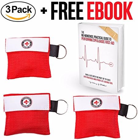 Standard Survival Pro's LifePack (TM) CPR Keychain (3 pack) + Free CPR &amp; First-Aid eBook! With Gloves and One-Way Face Shield Mask, Durable, Portable and Effective! (Red) 1-Year Warranty