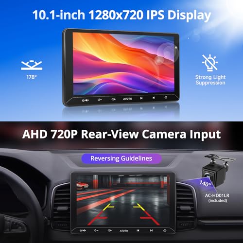 ATOTO A5L 2 Din Android 2G+32G Car Radio, 10 Inch Touchscreen GPS for Car, WiFi/BT/USB, CarPlay Wireless and Android Car Wireless Backup Camera, MirrorLink, DSP, FM/RDS/TF