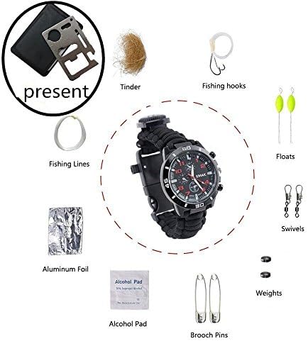 16 in 1 Paracord Survival Bracelet Watch Outdoor shkax 3 Metres Paracord Rope Outdoor Camping Survival Rope Braided Bracelet Survival Expedition Camper 16 in 1 Watch Strap Zunder, 10×Hooks, The Fish F
