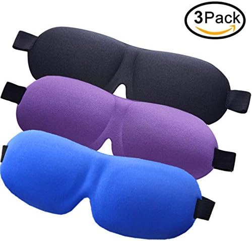 Sleep Mask, 3 Pack Sleep Mask For A Full Night’s Sleep-Comfortable &amp; Super Soft Eye Mask With Adjustable Strap, 3D Eye Masks for Sleeping, Travel, Naps, Blindfold, Blocks Light (Black &amp; Blue &amp; Purple)