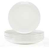 HAKEEMI Dinner Plates Set of 12, 10-1/2 inch Glass Salad Plate Set Scratch Resistant, Kitchen White Plates for Serving Dishes, Microwave and Dishwasher Safe