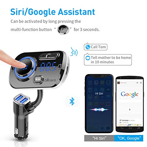 ALLCACA Car FM Transmitter Wireless Audio Adapter Receiver Hands Free Car Kit with QC3.0 Charging and 7-Color Backlit, 4 Play Modes
