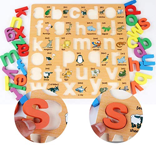 JBBERTH Wooden Puzzles Toddler Puzzles Alphabet Educational Toys Wooden Peg Puzzle for Toddlers (Set of 2) Numbers, Letters Puzzle Educational Toys Kids Jigsaw Puzzle