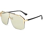 FEISEDY Classic Siamese One Piece Oversized Sunglasses Nice Rimless Stylish Retro Design for Women Men B2634