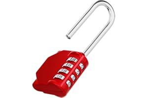 ZHEGE 2.6 Inch Long Shackle Combination Lock, 4 Digit Resettable Weatherproof Padlock for School, Gym & Employee Locker, Outdoor, Fence (Red)