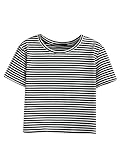 PERSUN Women's Stripes Short Sleeve Cotton Cropped T-shirt