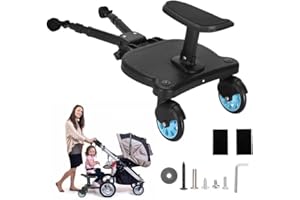 QNEMAEI Universal 2in1 Stroller Ride Board with Removable Seat, Stand-Sit Dual Purpose, Fits Most Strollers, Accommodates Children up to 55 lbs, Universal Stroller Board (Blue)
